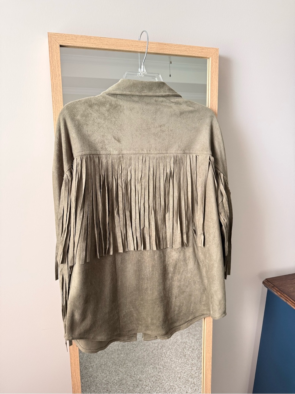 Women’s Fringe Suede-Style Jacket in Olive